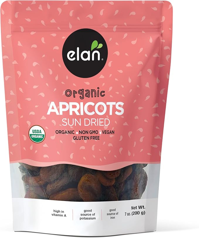 ELAN Organic Sun-Dried Apricots, Dried Fruit, Non-GMO, Vegan, Gluten-Free, Kosher, 200g