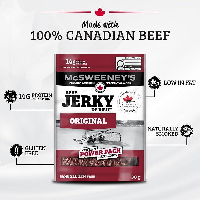McSweeney's Original Beef Jerky Power Pack 30g | 100% Made In Canada, high protein, naturally smoked, gluten free, low fat