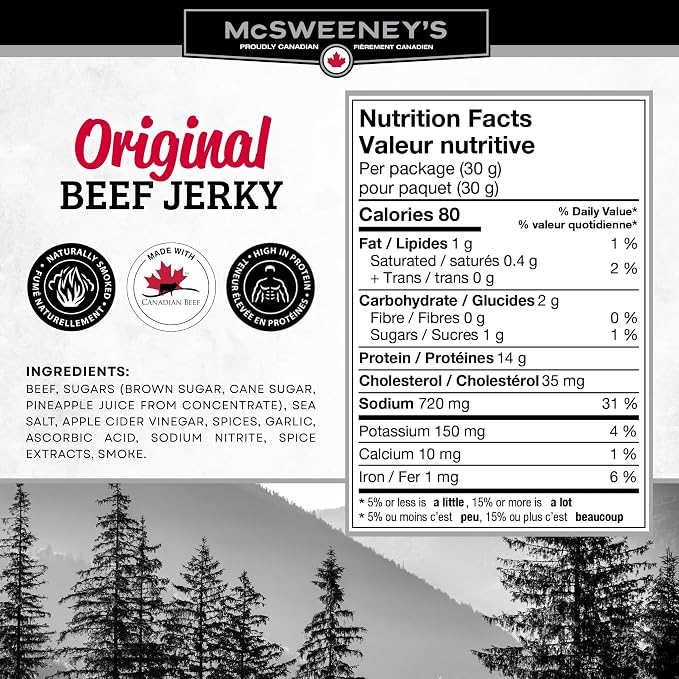 McSweeney's Original Beef Jerky Power Pack 30g | 100% Made In Canada, high protein, naturally smoked, gluten free, low fat