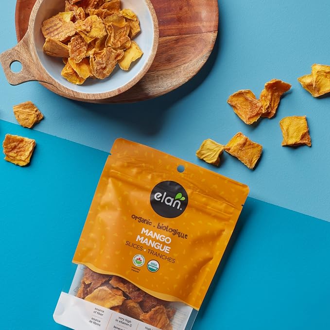 Elan Organic Dried Mango Slices, 125g, Sulphite-free, No Sugar Added, Non-GMO, Vegan, Gluten-Free, Kosher, Healthy Dried Fruit Snacks