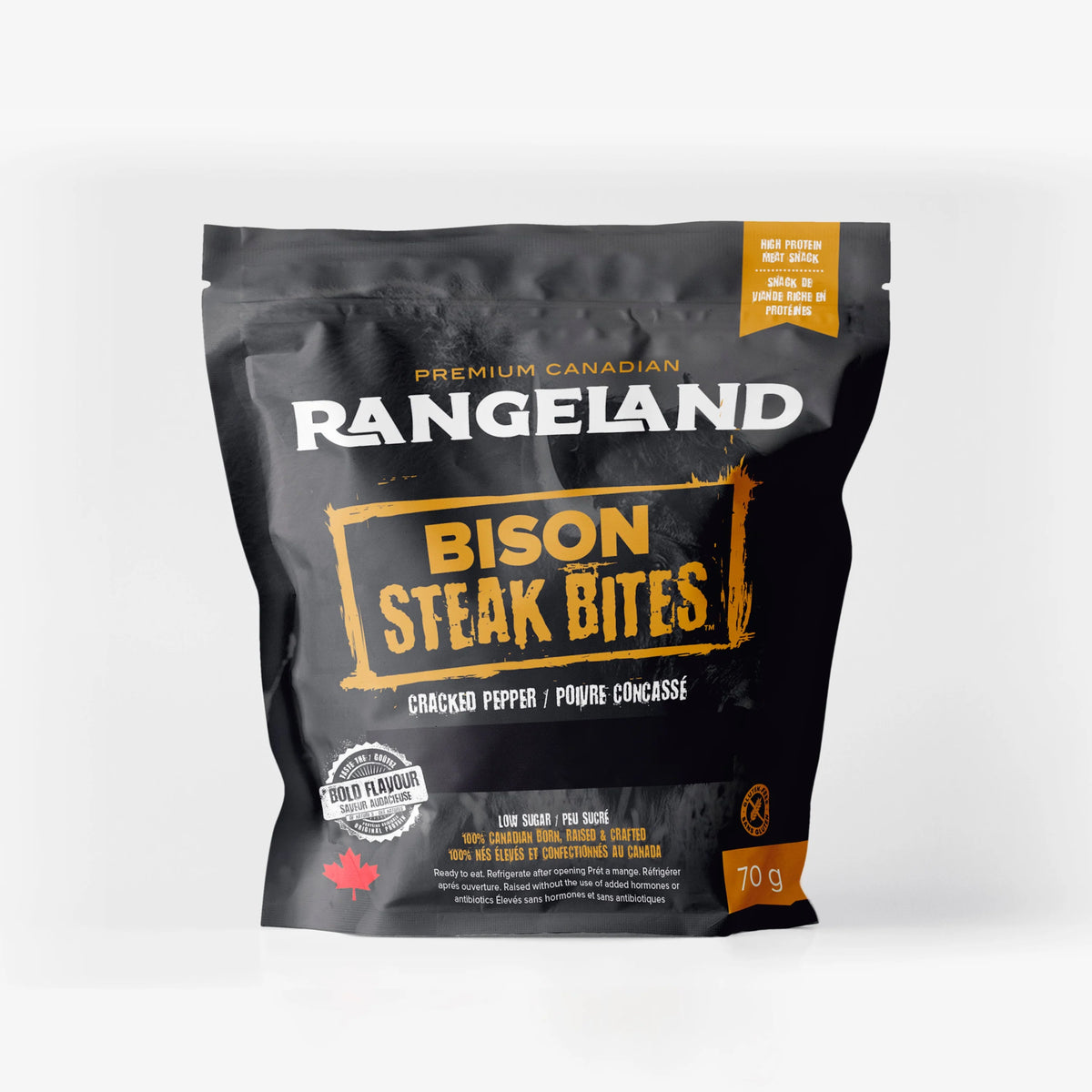 Rangeland Bison Steak Jerky Bites (70g) Premium Jerky from Alberta - Free Range Bison Naturally Wood Smoked