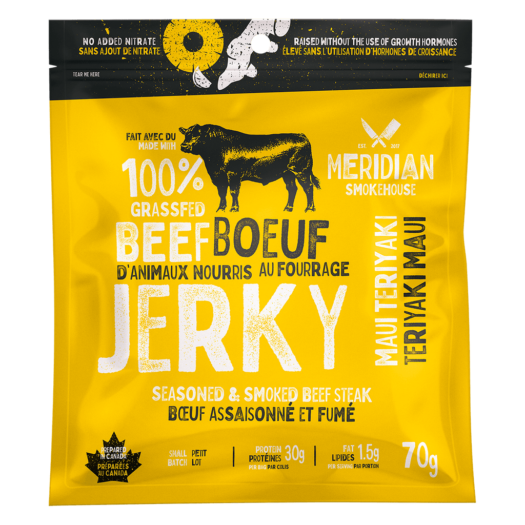 Meridian Smokehouse Grass-Fed Beef Jerky - Maui Teriyaki - Prepared In Canada - Gluten Free