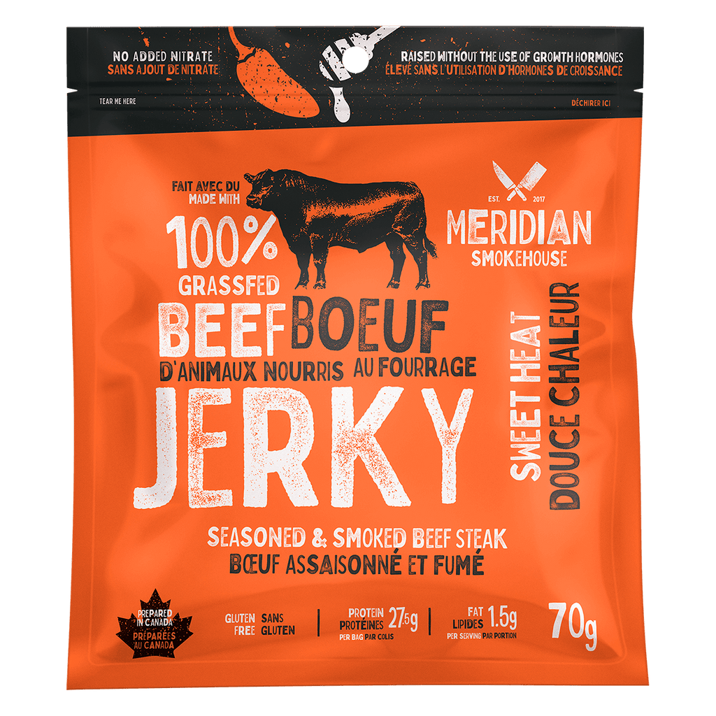 Meridian Smokehouse Grass-Fed Beef Jerky - Sweet Heat - Prepared In Canada - Gluten Free