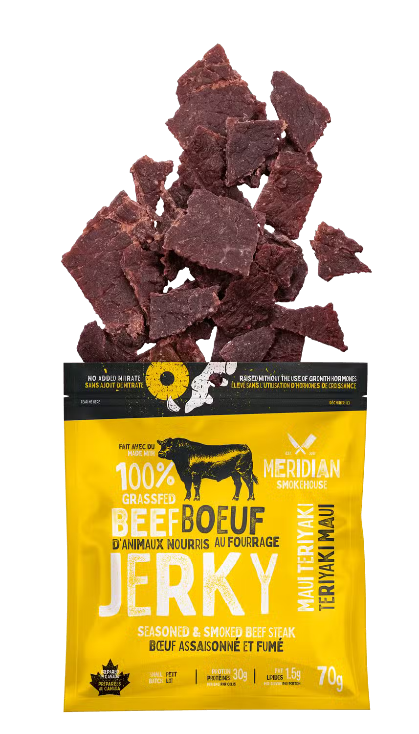 Meridian Smokehouse Grass-Fed Beef Jerky - Maui Teriyaki - Prepared In Canada - Gluten Free