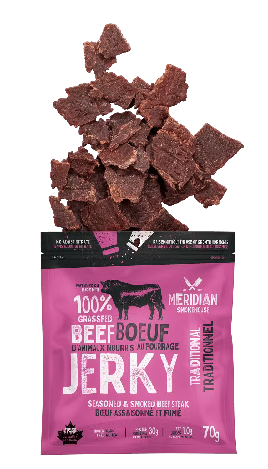Meridian Smokehouse Grass-Fed Beef Jerky - Traditional - Prepared In Canada - Gluten Free