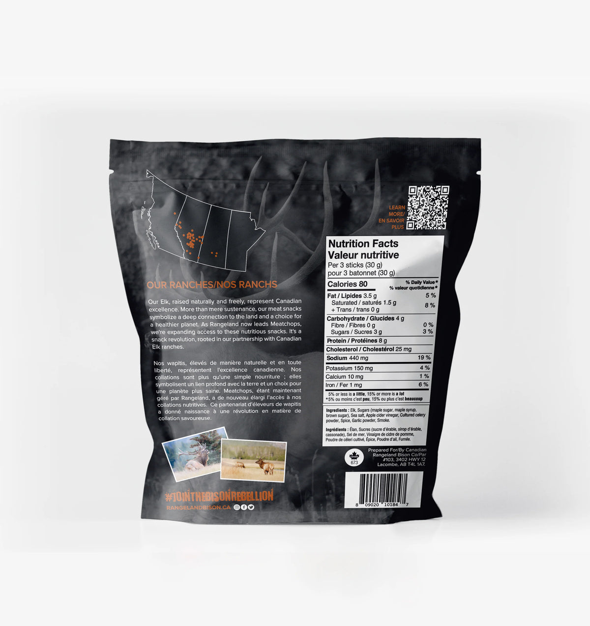 Rangeland Elk Jerky Stixs (70g) Premium Jerky from Alberta - Naturally Wood Smoked