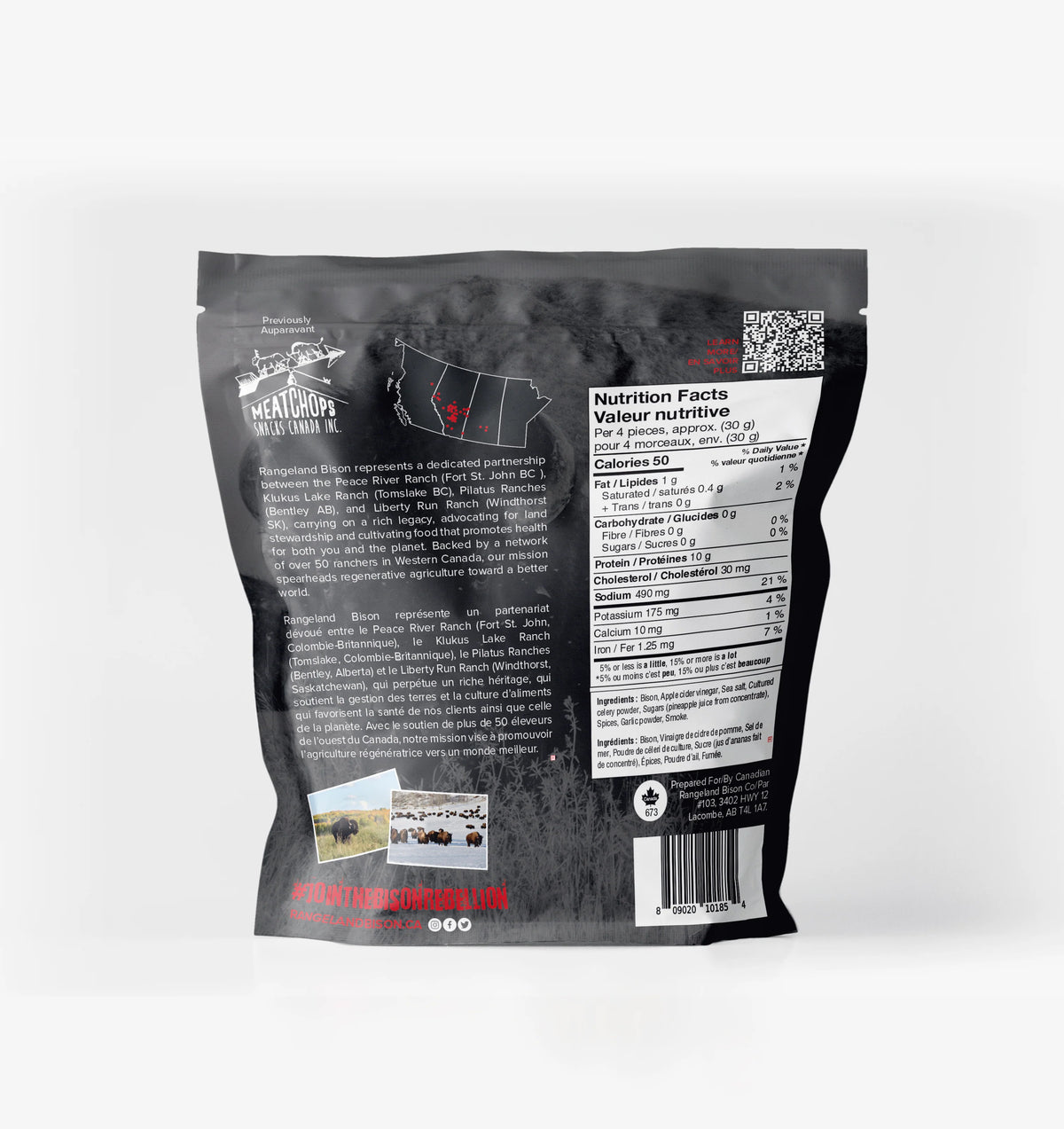 Rangeland Bison Jerky (70g) Premium Jerky from Alberta - Free Range Bison Naturally Wood Smoked